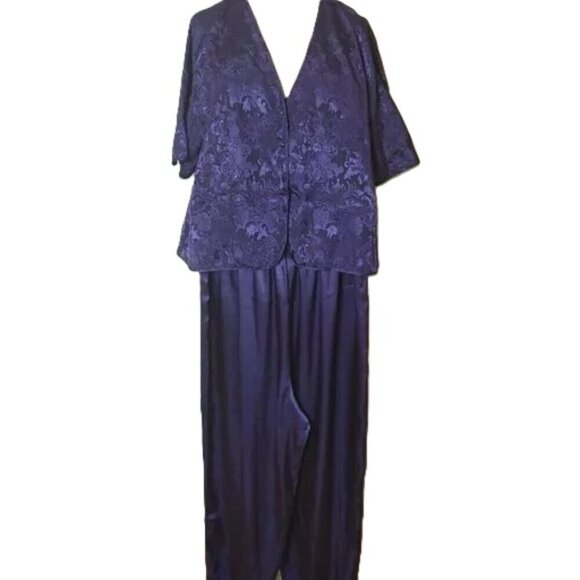 Vintage Victoria’s Secret Gold Label Jacquard Satin Top Pant Set PJ's Loungewear - Picture 1 of 13